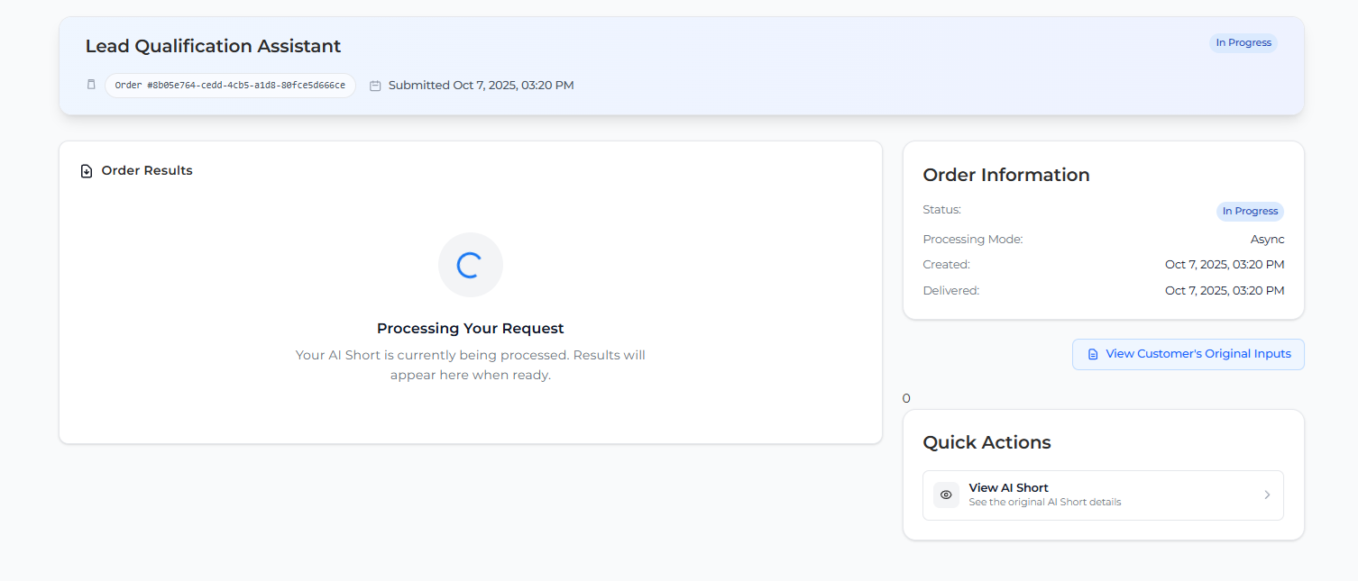 AI Processing interface showing clean, intuitive design with processing status